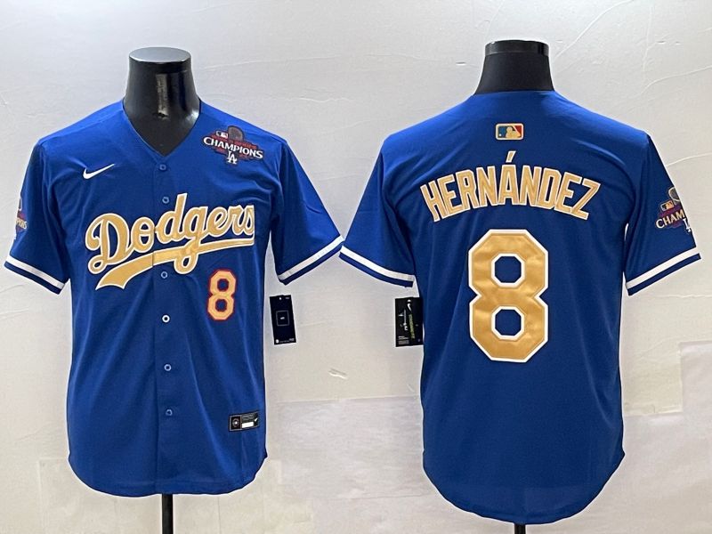 Men Los Angeles Dodgers 8 Hernandez Blue Gold 2025 Nike MLB Jersey style 4141
